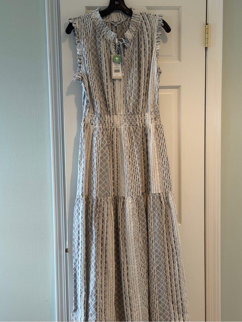 Rails Sleeveless  Blue-Gray Patterned Tiered Maxi Dress